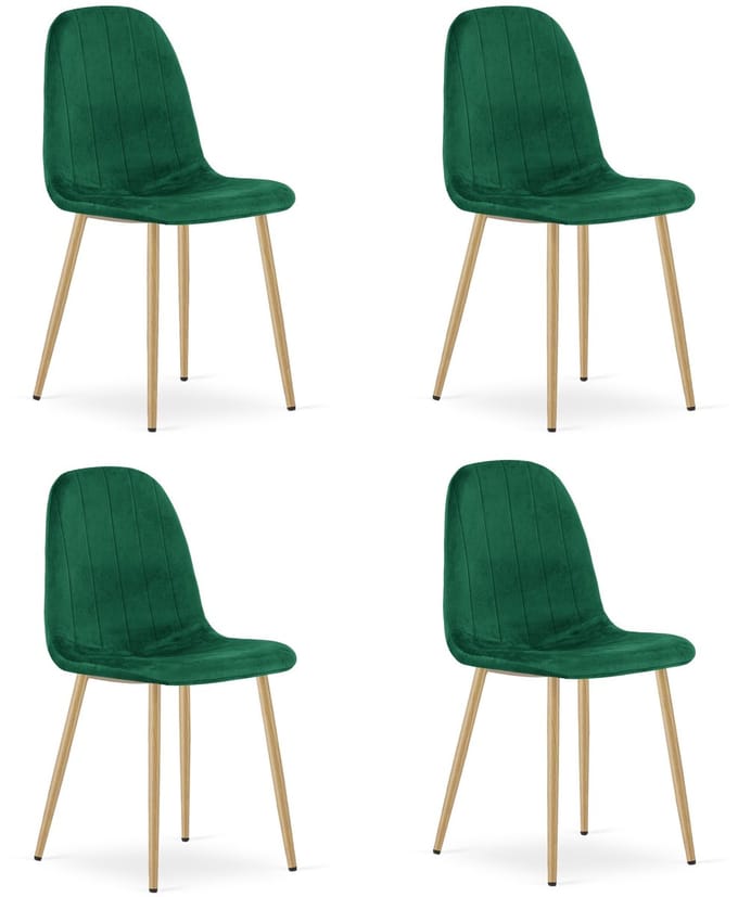 Set van 4 eetkamerstoelen PADVA - Fluweel groen – Eiken poten – Modern design