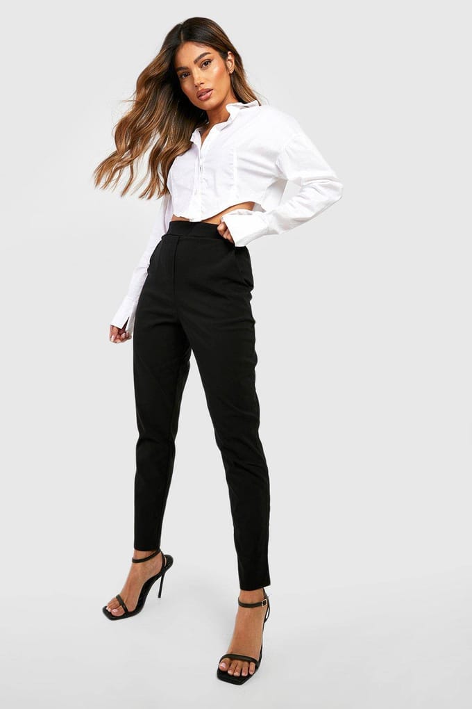 boohoo Dames Super Stretch Tapered Tailored Trouser | Zwart | Maat: 38