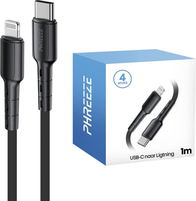 4x oplader geschikt voor iPhone - 1 meter - Kabels geschikt voor Lightning - Oplaadkabel - Phreeze
