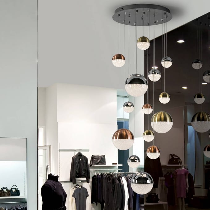 Schuller Valencia LED hanglamp Sphere, 14-lichts, dimbaar, Ø 60 cm, meerkleurig
