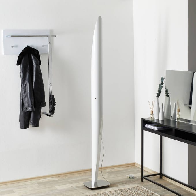 kdln vloerlamp Shakti, chroom, wit gesatineerd, hoogte 200 cm