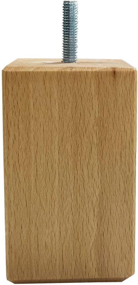 FLE - Meubelpoot vierkant 6 bij 6 cm en hoogte 10 cm van massief hout (M8)
