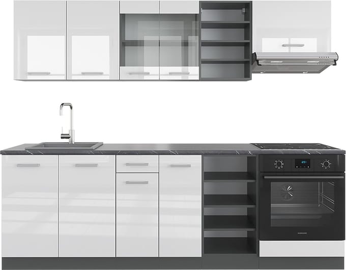 Vicco R-Line Complete keukeneenheid – 240 cm, WB Antraciet Wit hoogglans/antraciet