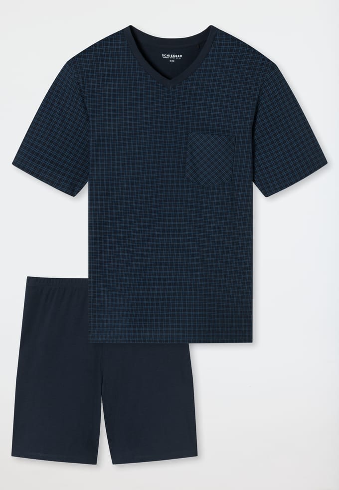 Schiesser Pyjama korte - Comfort Essentials - Heren Shortama - nachtblauw