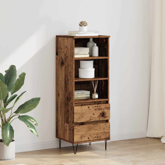 vidaXL - Highboard - Oud - Hout - 40 - x - 36 - x - 110 - cm - Bewerkt - hout