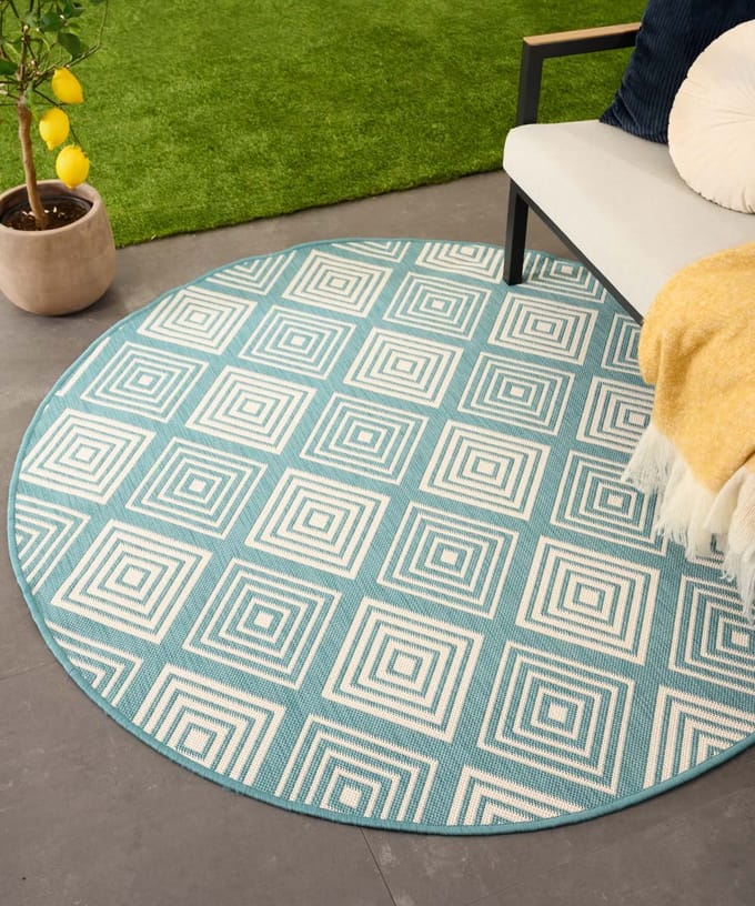 Rond Buitenkleed ruit - Flip Gem turquoise 200