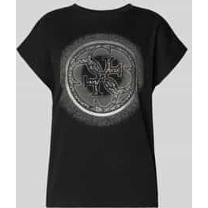 Printed Cotton Round Neck Short Sleeve T-Shirt Wo - Black Shirts