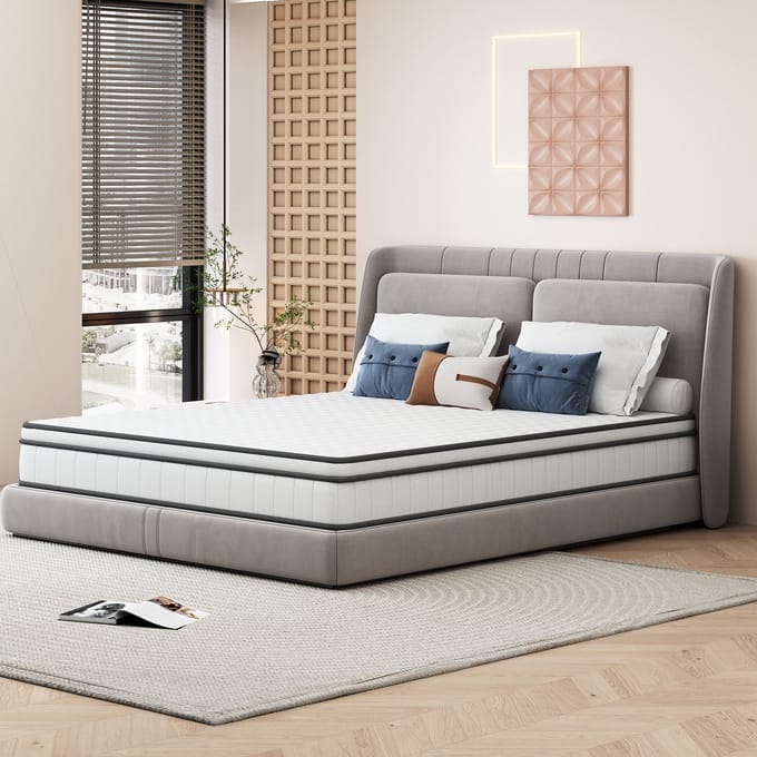 Matras 140 x 200 cm met pocketvering, H2 medium hardheid, massieve vering, wit (hoogte 25 cm)