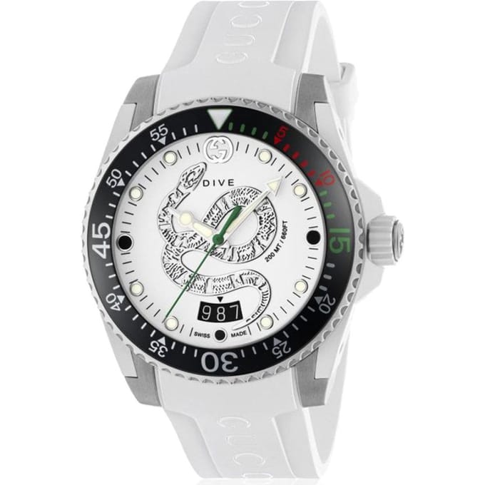 Gucci YA136330 Dive White Snake Motif Dial Herenhorloge