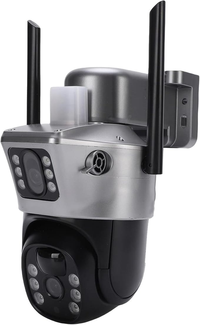 Beveiligingscamera Buiten - Draadloze Camera - Huisbewaking - Dubbele Lens - 26 x 19 x 17 cm