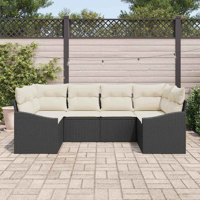 vidaXL - Tuinbank - Set - 6 - st - Zwart - en - Crème - poly - rattan