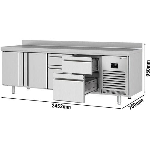 GGM Gastro Kühltisch Premium PLUS - 2452x700mm - mit 2 Türen - 4 Schubladen - mit Aufkantung