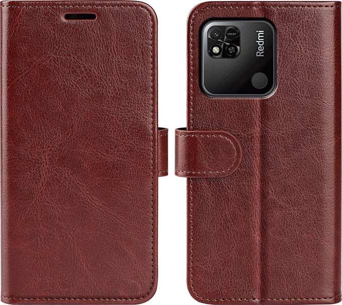 MobyDefend Hoesje - Geschikt voor Xiaomi Redmi 10A - Wallet Book Case (Sluiting Achterkant) - Bruin