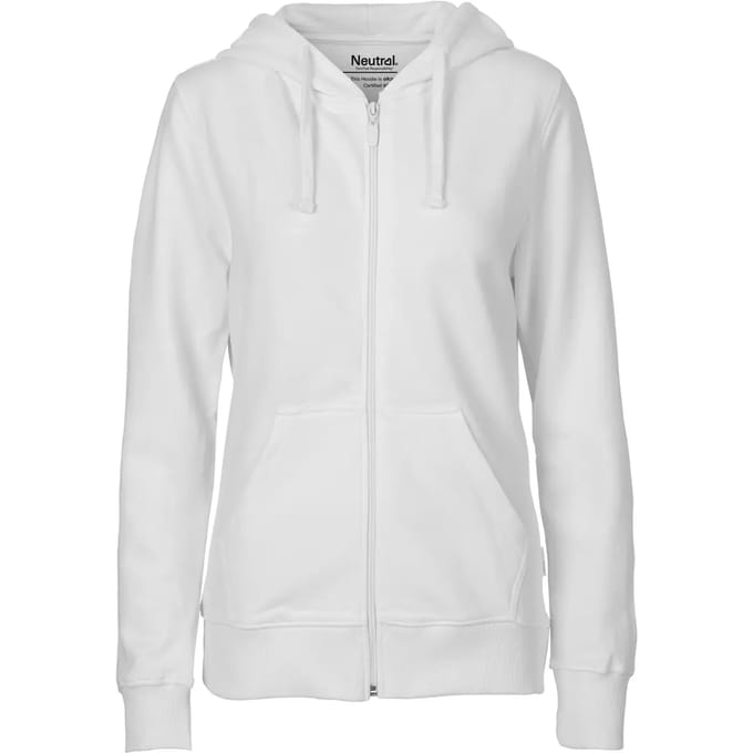 Fairtrade Ladies Zip Hoodie met capuchon White - S