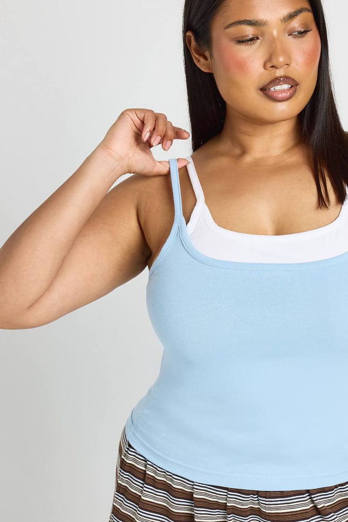 boohoo Dames Plus Dubbellaags Hemdvestje | Blue | Maat: 20