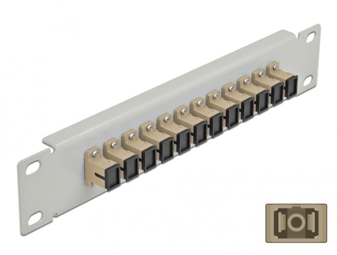 Delock 10″ Fiber Optic Patch Panel 12 Port SC Simplex beige 1U grey