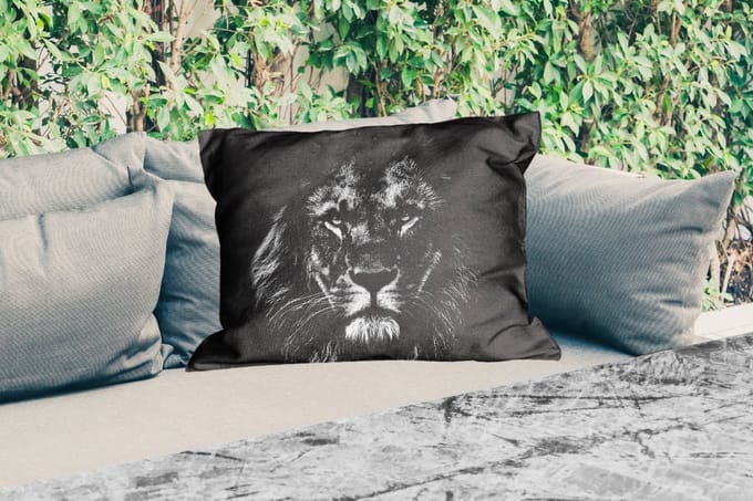 Buitenkussens - Leeuw - Dieren - Zwart - Wit - 60x40 cm - Weerbestendig