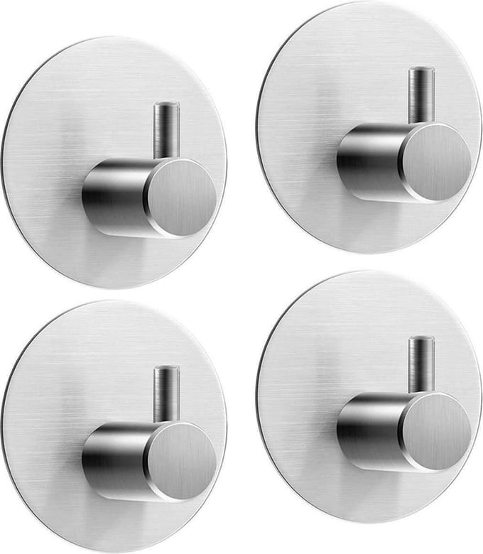 New Age Devi - Handdoekhaakjes - Zelfklevende Wandhaakjes - Set van 4 - Multifunctioneel - Bathroom Hooks - Zilver - Rond