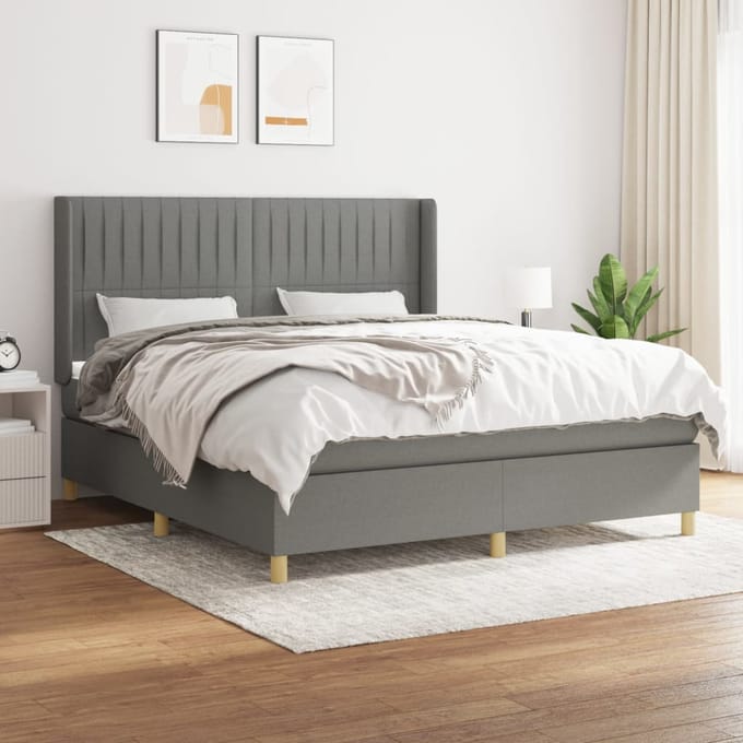 vidaXL - Boxspring - met - matras - stof - donkergrijs - 180x200 - cm