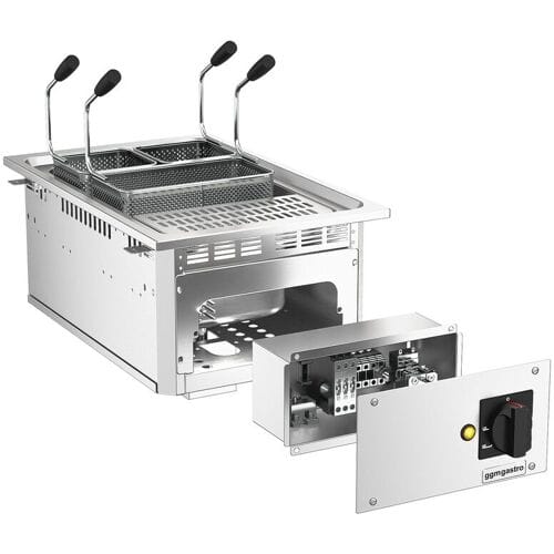 GGM Gastro Elektrische pastakoker - 13 liter - 7,5kW - met aftapkraan - incl. 3 manden zilver