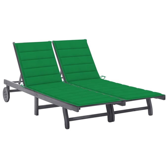 vidaXL - Ligbed - 2-persoons - met - kussens - massief - acaciahout - grijs