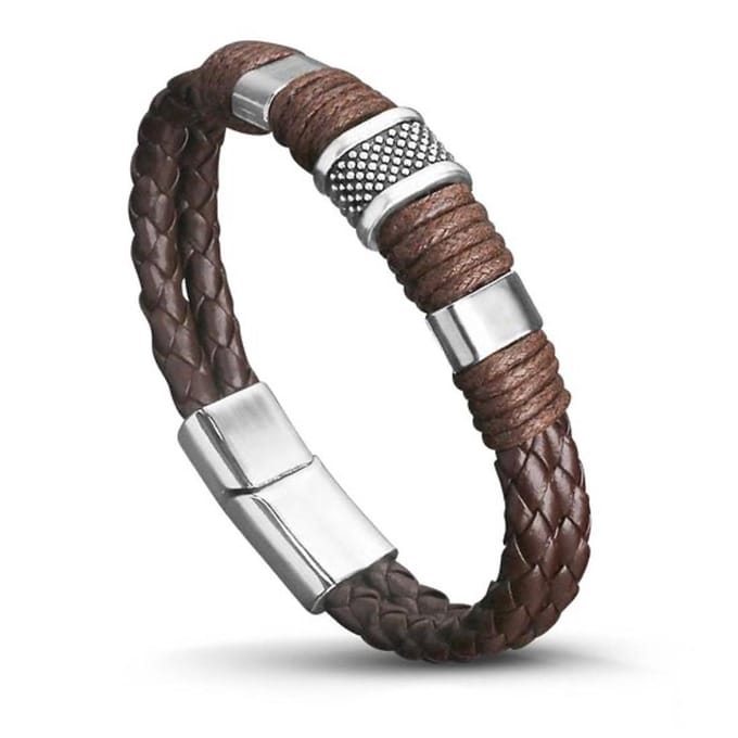 Petra's Sieradenwereld - Heren armband leer bruin met schuifsluiting 24 cm