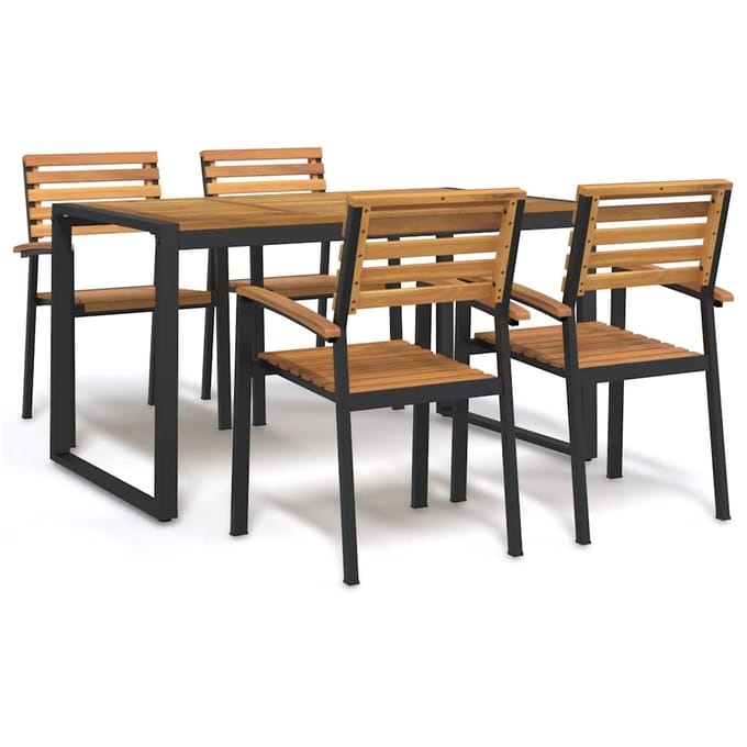 vidaXL - 5-delige - Tuinset - massief - acaciahout - en - metaal