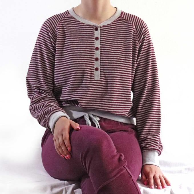 Tenderness Dames Pyjama - Badstof - Strepen - Bordeaux Rood - Maat S