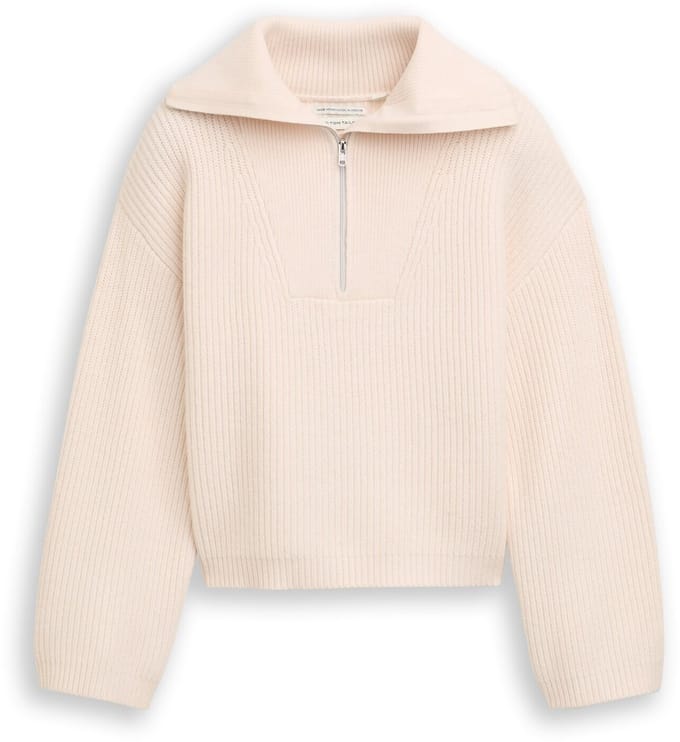 Tom Tailor - Cropped Troyer gebreide trui - Maat 128 - soft cream beige