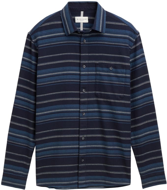 Tom Tailor - Comfort fit overhemd met streeppatroon - Maat M - navy teal horizontal stripe