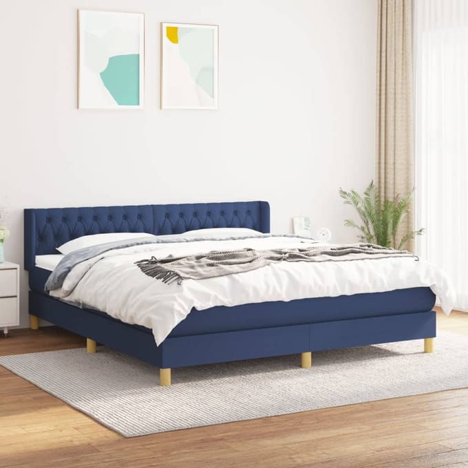 vidaXL - Boxspring - met - matras - stof - blauw - 180x200 - cm