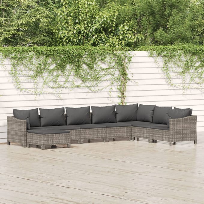 vidaXL - 8-delige - Loungeset - met - kussens - poly - rattan - grijs