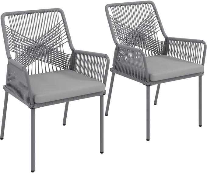 Outsunny rotan tuinstoel - PE rotan - staal - donkergrijs