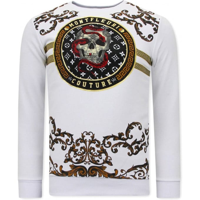Heren Sweater met Print - Snake Skull - 3674 - Wit