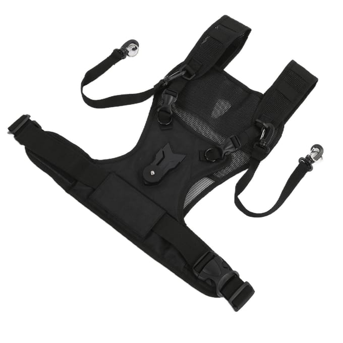 Dubbele Camera Riem Nylon Duurzaam Comfortabel Ademend Verstelbaar Multi Drager Borstharnas black
