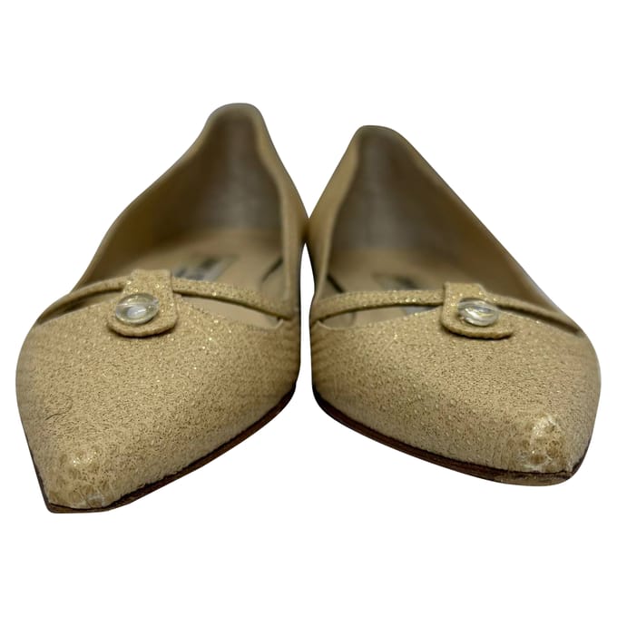Jimmy Choo Versierde Glitterpuntige Ballerina's in Goud Leer