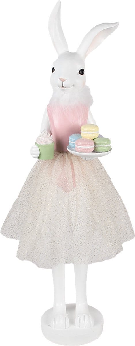 Clayre & Eef Decoratie Beeld Konijn 76 cm Wit Kunststof Macarons