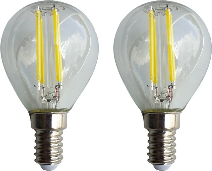 E14 kogellamp G45 2 stuks | LED 4W=40W gloeilamp | daglichtwit filament 6500K | 230V
