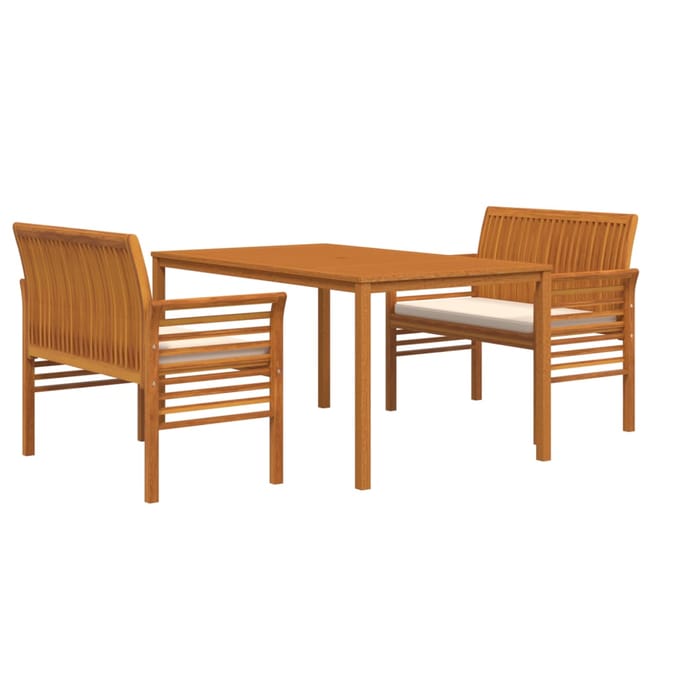 vidaXL - 3-delige - Tuinset - met - kussens - massief - acaciahout