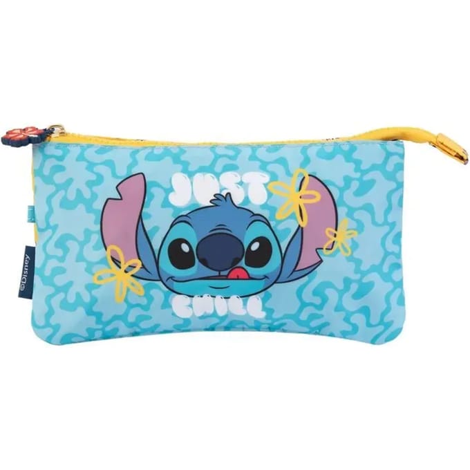 Disney, Etui 3 Vakken Tropical Stitch van Duurzaam Polyester, Turquoise