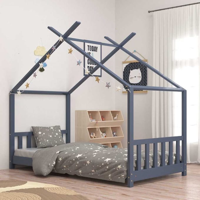 vidaXL - Kinderbedframe - massief - grenenhout - grijs - 80x160 - cm