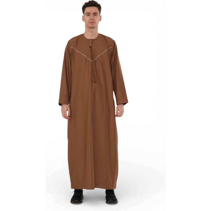 Heren Eid Camel Brown Marokkaanse Thobe Robe Djellaba Ramadan Eid Jubba- HM10