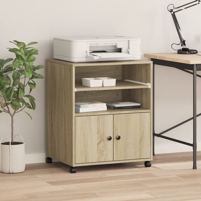 vidaXL - Printerkastje - met - wielen - 60x48x74 - cm - sonoma - eikenkleurig