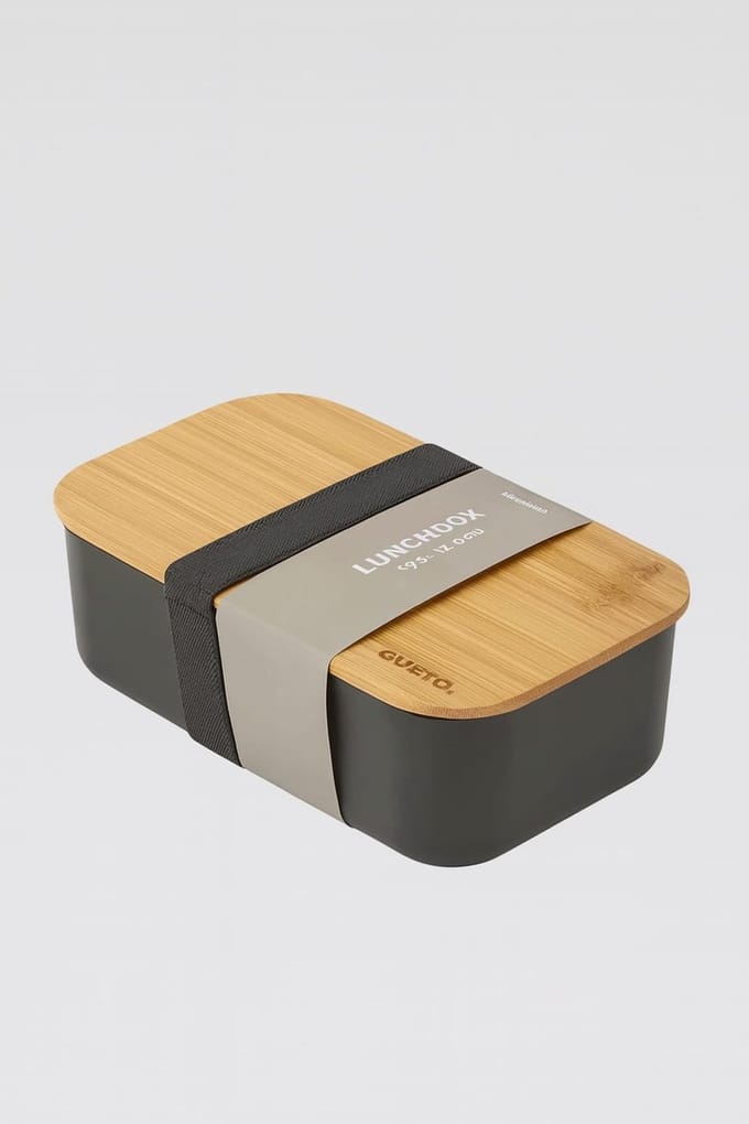Gusta Lunchbox - Antraciet - Bamboe/Kunststof - Elastiek - 19,5X12X6,5cm