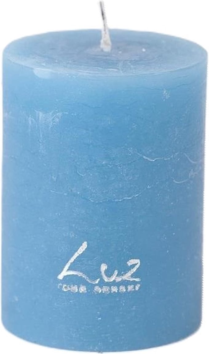 2x Rasteli Luz rustieke kaars D7cm xH10cm - ocean blauw