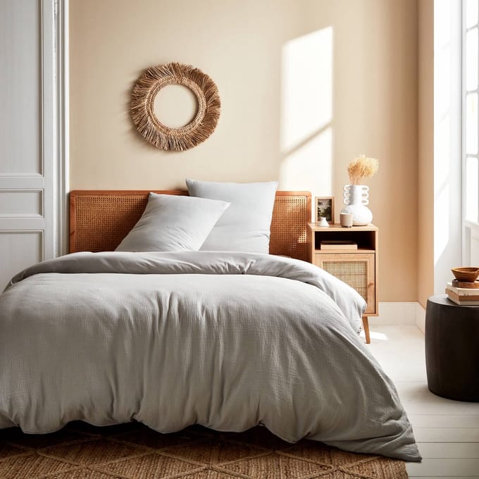 sweeek - 2-persoons lichtgrijs katoenen bedlinnenset - alix