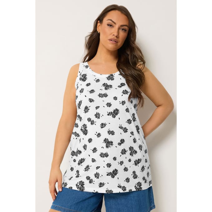 Yours Witte Mouwloze Top Met Madeliefjesprint Size 66-68
