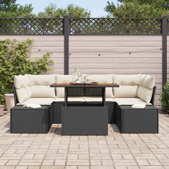 vidaXL - Tuinbank - Set - 7 - st - Zwart - poly - rattan