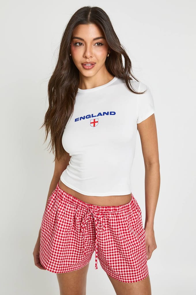 boohoo Dames Engeland Voetbal Bedrukt Baby Tee | Wit | Maat: XL