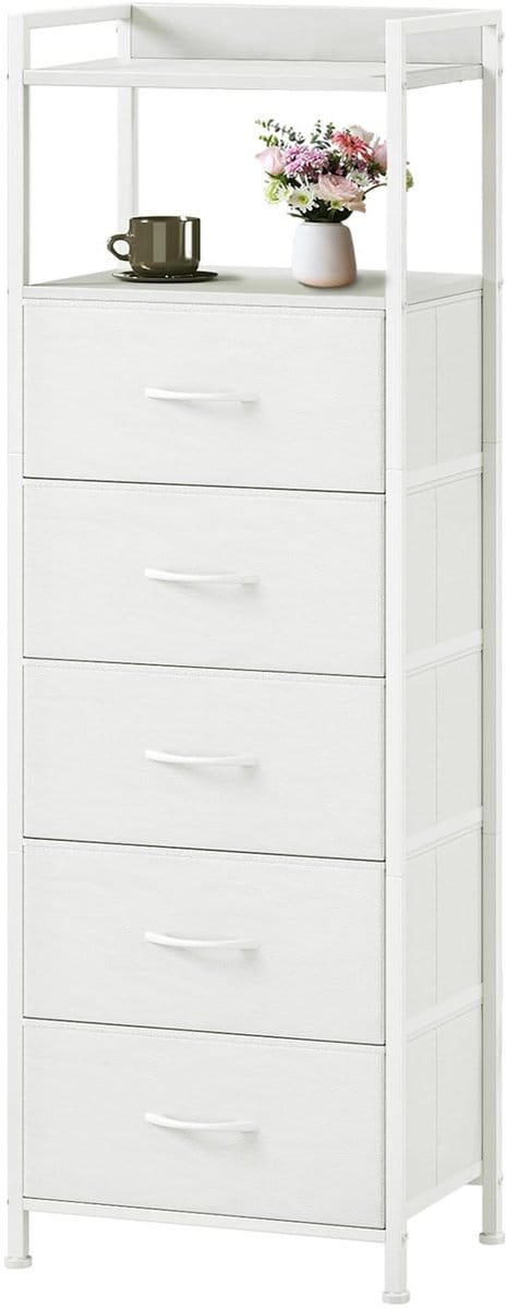 Dailygoods- Ladekast Ruimtebesparend - Opbergkast - Dressoir - Commode - Stalen Frame - 5 Laden - Milieuvriendelijk MDF